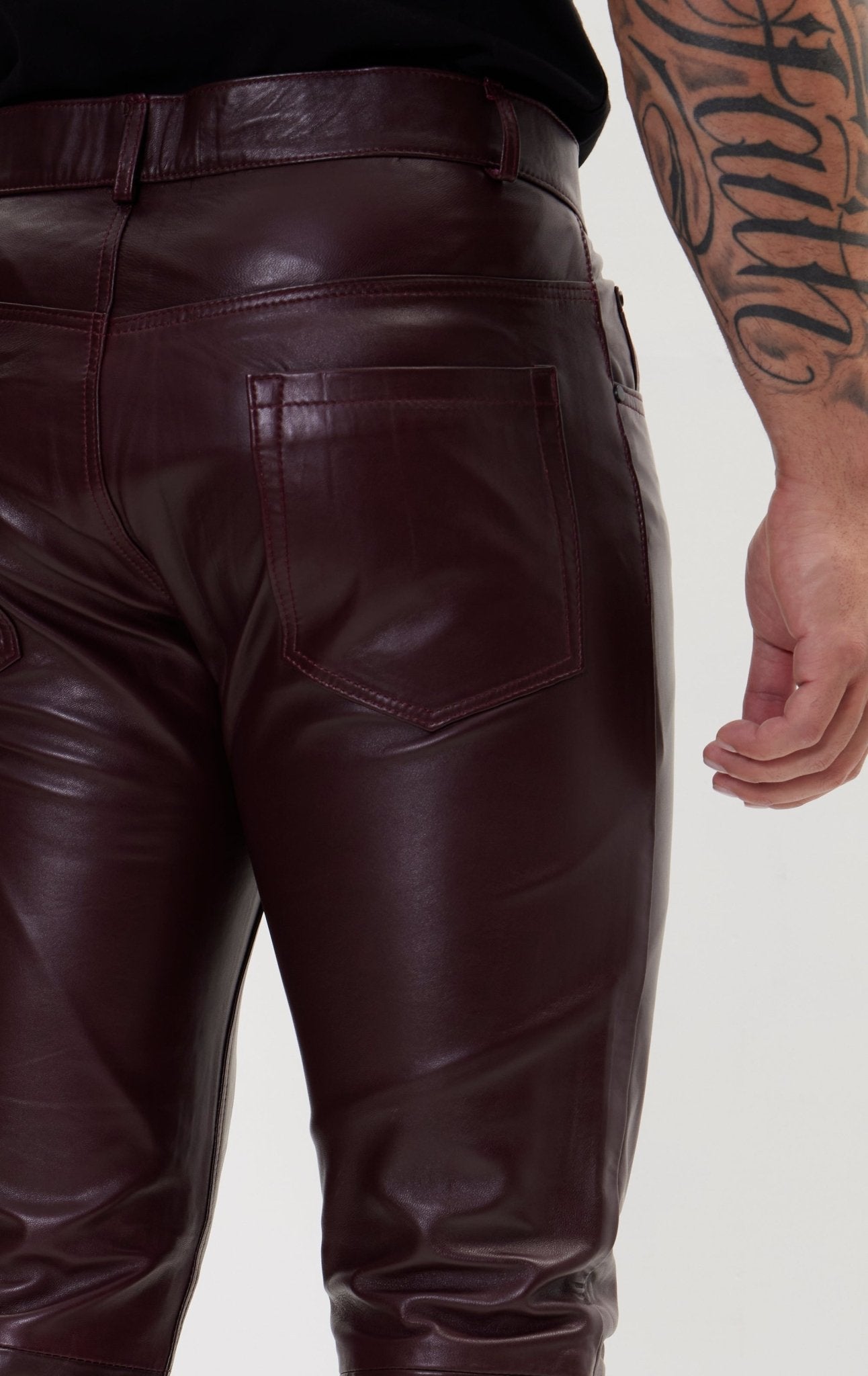 Genuine Lambskin Leather Pants - Wine - Ron Tomson