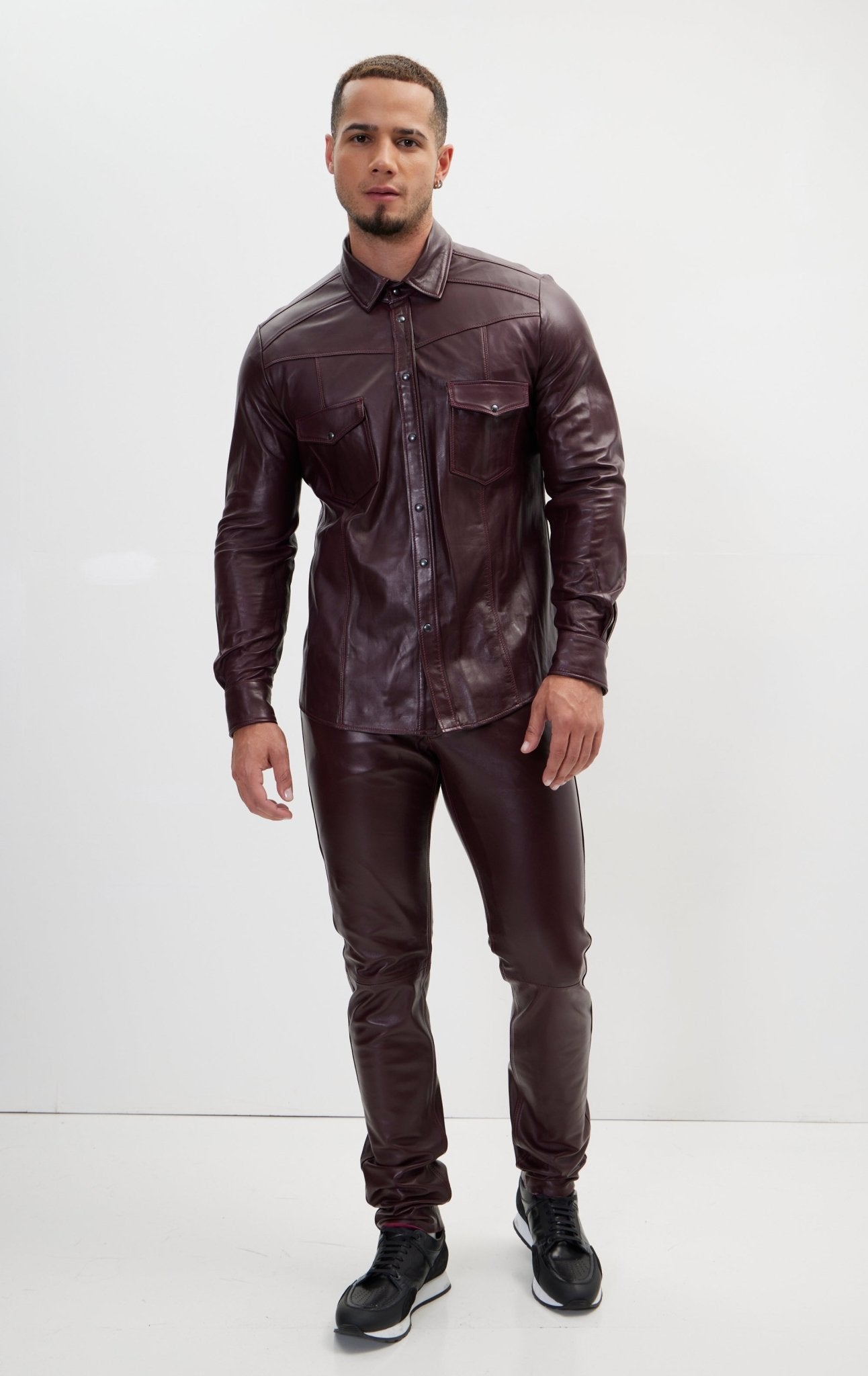 Genuine Lambskin Leather Pants - Wine - Ron Tomson