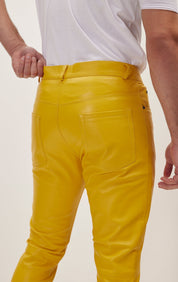 Genuine Lambskin Leather Pants - Yellow - Ron Tomson