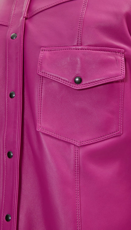 Genuine Lambskin Leather Shirt - Fuchsia - Ron Tomson