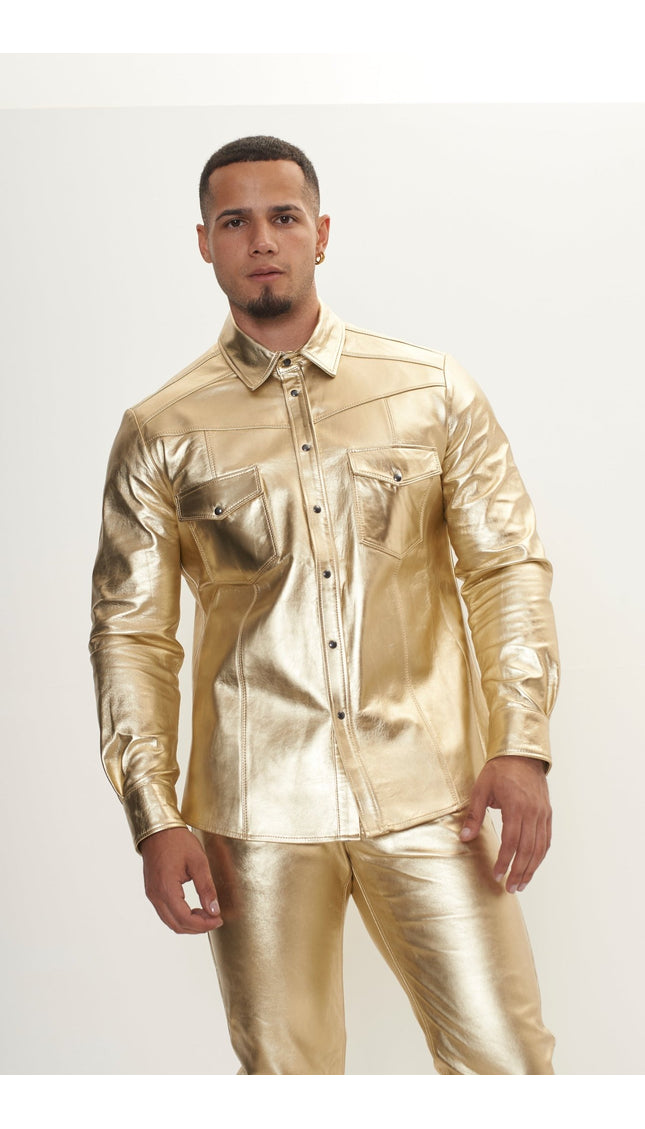 Genuine Lambskin Leather Shirt - Gold - Ron Tomson