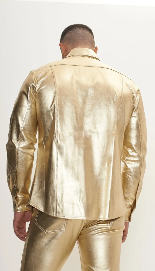 Genuine Lambskin Leather Shirt - Gold - Ron Tomson