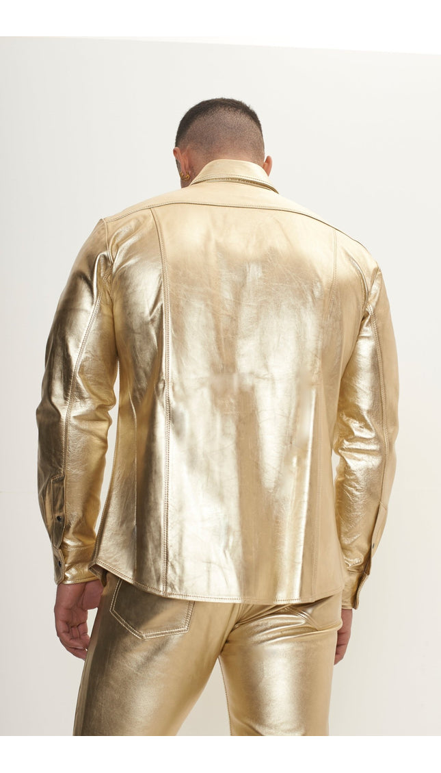 Genuine Lambskin Leather Shirt - Gold - Ron Tomson