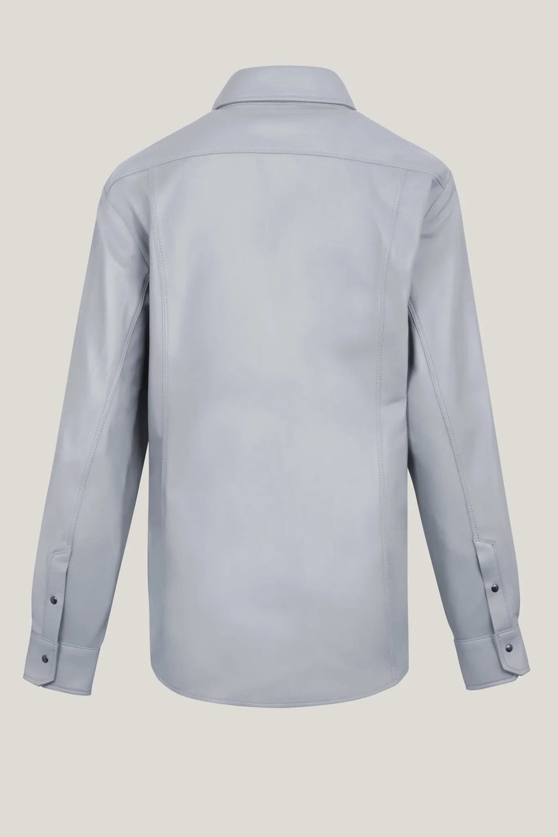 Men's Genuine Lambskin Leather Shirt - Grey - Ron Tomson Leather