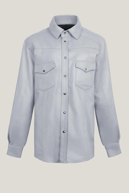 Men's Genuine Lambskin Leather Shirt - Grey - Ron Tomson Leather