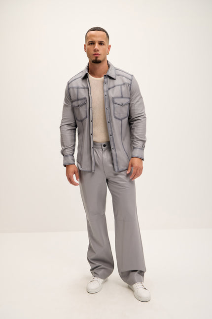 Men's Genuine Lambskin Leather Shirt - Grey Tint - Ron Tomson Leather