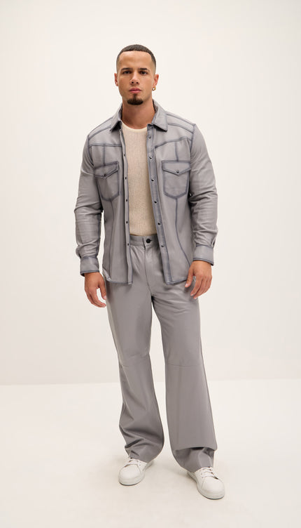 Genuine Lambskin Leather Shirt - Grey Tint - Ron Tomson