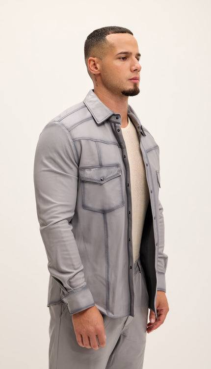 Genuine Lambskin Leather Shirt - Grey Tint - Ron Tomson