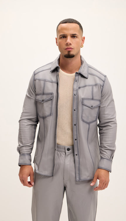 Genuine Lambskin Leather Shirt - Grey Tint - Ron Tomson