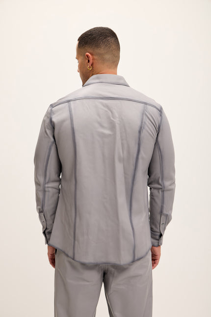 Men's Genuine Lambskin Leather Shirt - Grey Tint - Ron Tomson Leather
