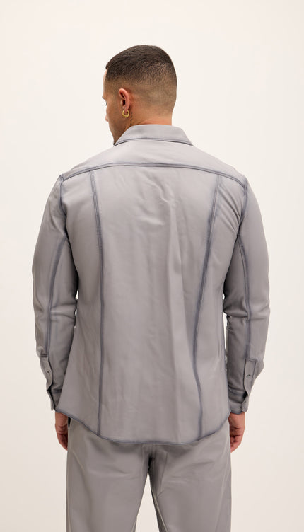 Genuine Lambskin Leather Shirt - Grey Tint - Ron Tomson