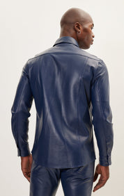 Genuine Lambskin Leather Shirt - Navy - Ron Tomson