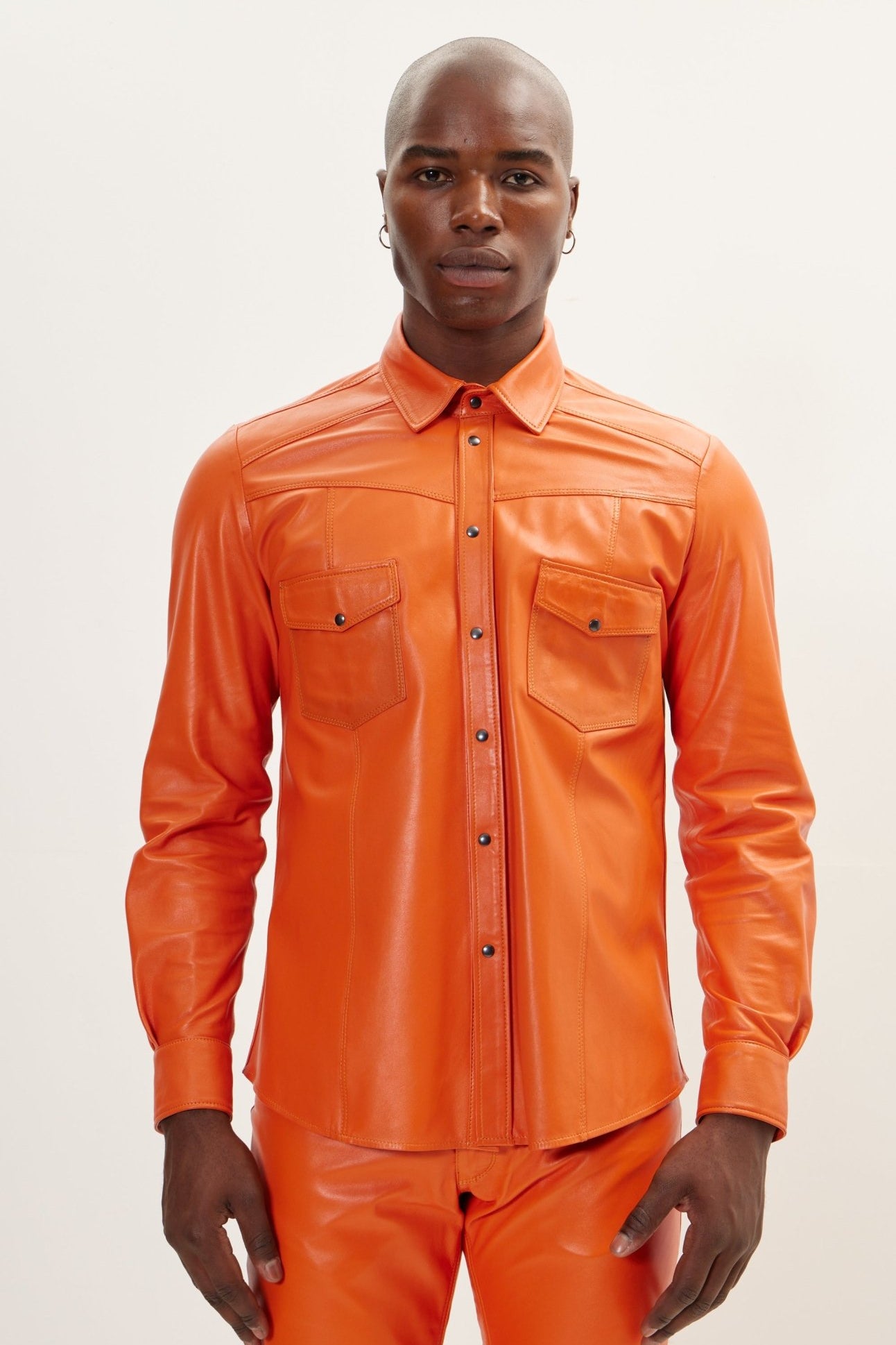 Genuine Lambskin Leather Shirt - Orange - Ron Tomson