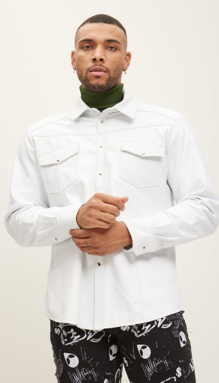 Genuine Lambskin Leather Shirt - White - Ron Tomson