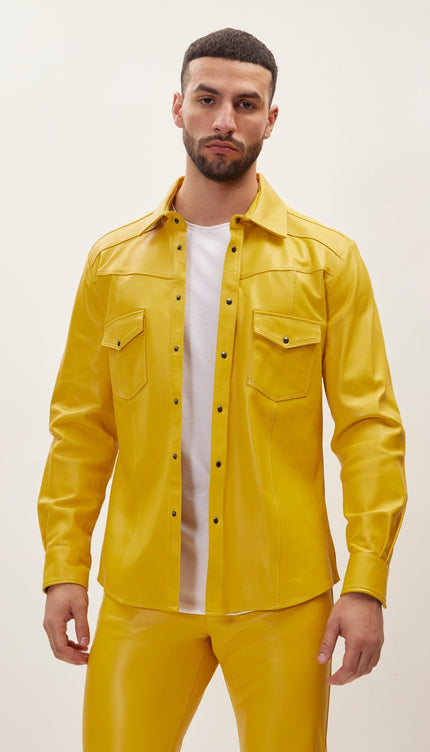 Genuine Lambskin Leather Shirt - Yellow - Ron Tomson