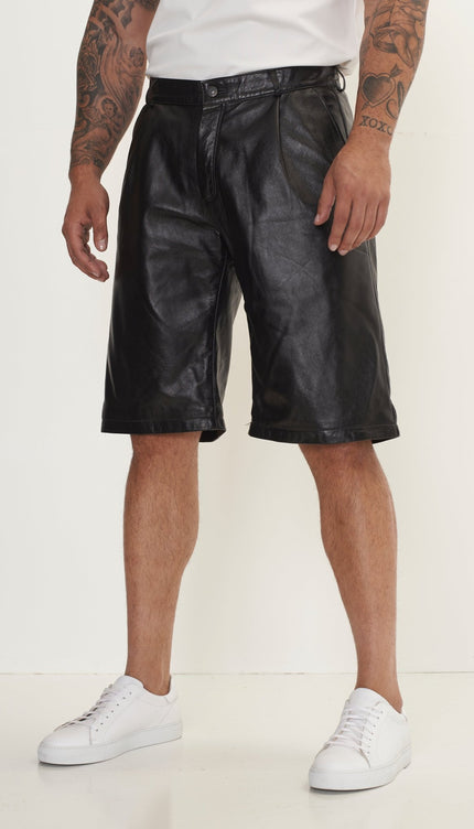 Genuine Lambskin Leather Shorts - Black - Ron Tomson