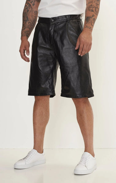 Genuine Lambskin Leather Shorts - Black - Ron Tomson