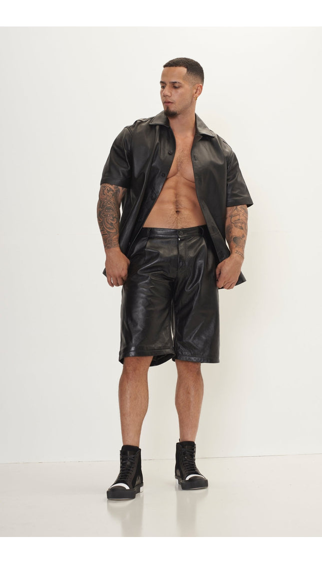 Genuine Lambskin Leather Shorts - Black - Ron Tomson