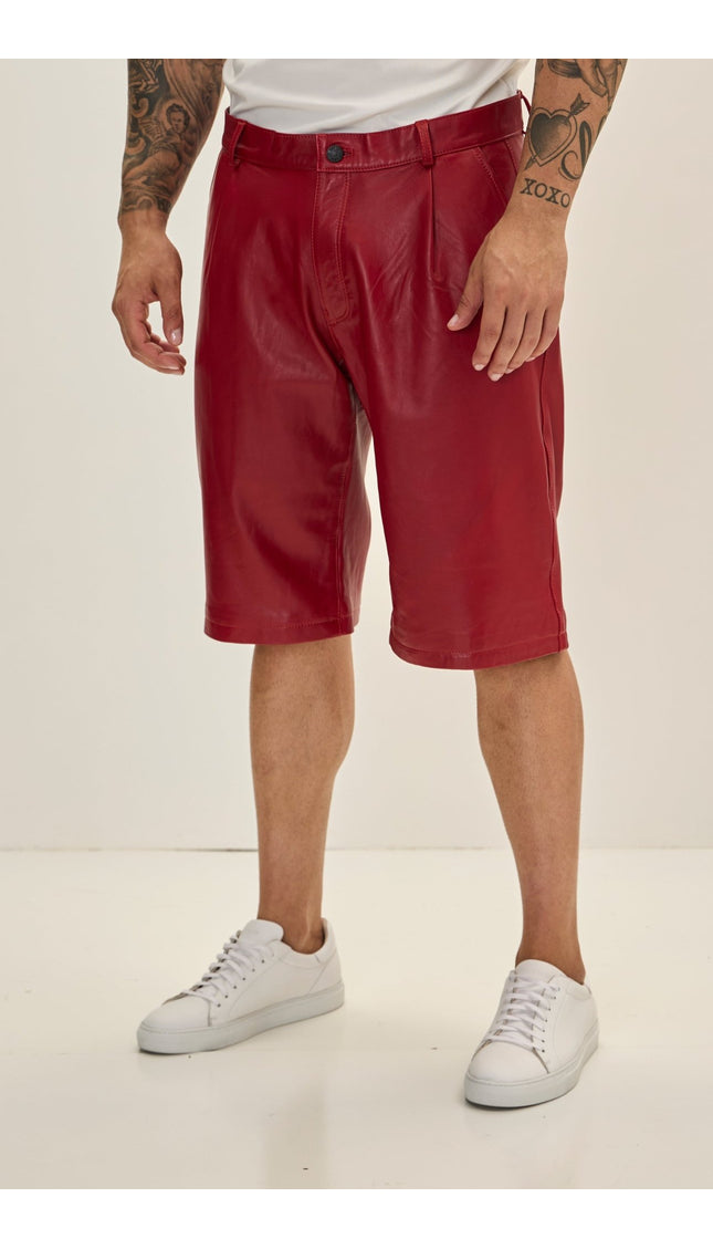 Genuine Lambskin Leather Shorts - Red - Ron Tomson