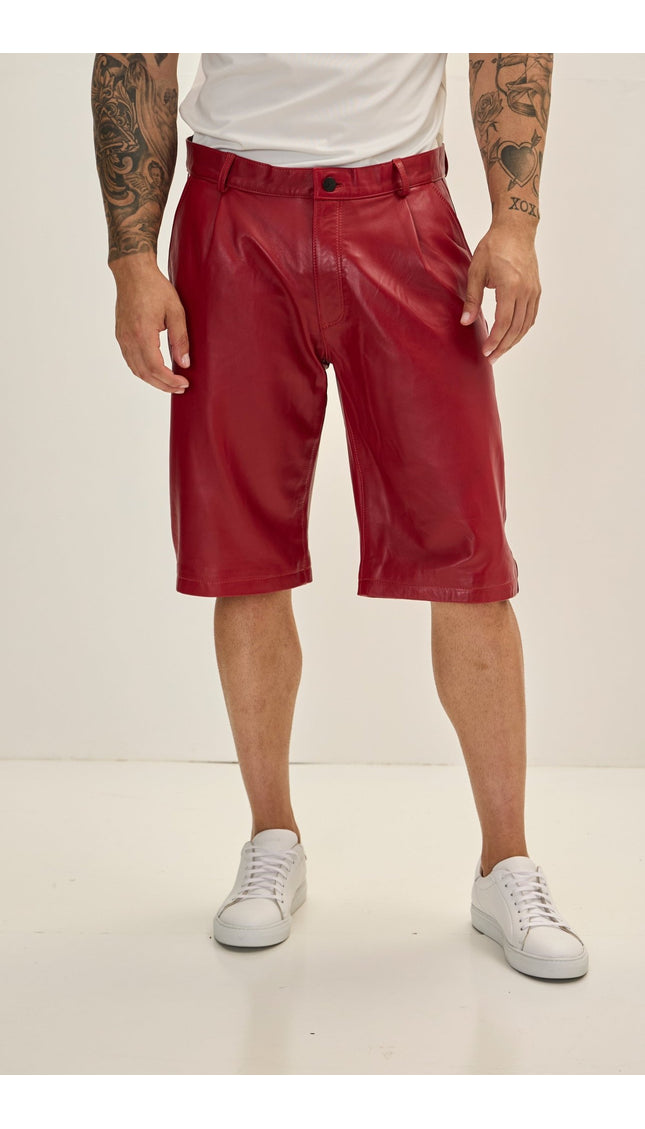 Genuine Lambskin Leather Shorts - Red - Ron Tomson