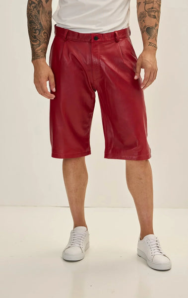 Genuine Lambskin Leather Shorts - Red - Ron Tomson
