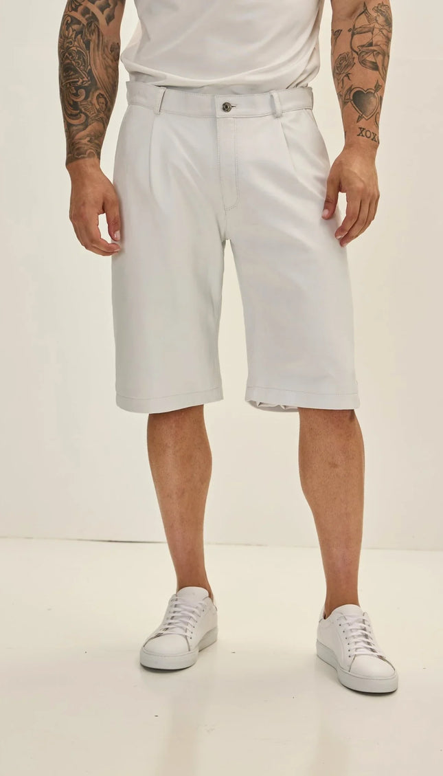 Genuine Lambskin Leather Shorts - White - Ron Tomson