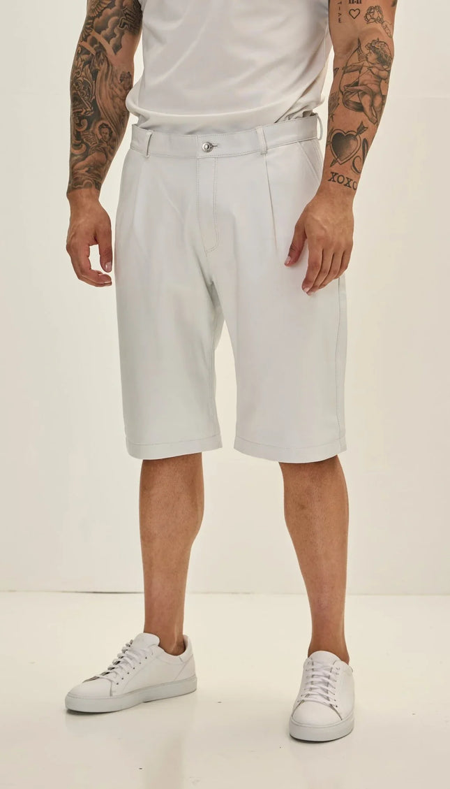 Genuine Lambskin Leather Shorts - White - Ron Tomson