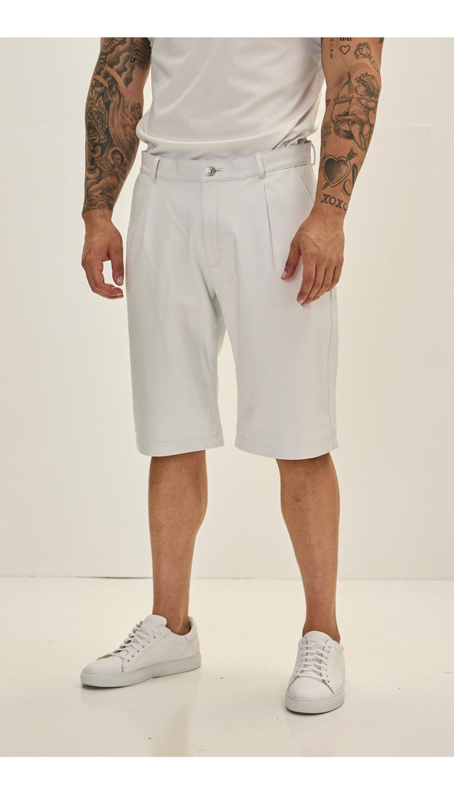 Genuine Lambskin Leather Shorts - White - Ron Tomson