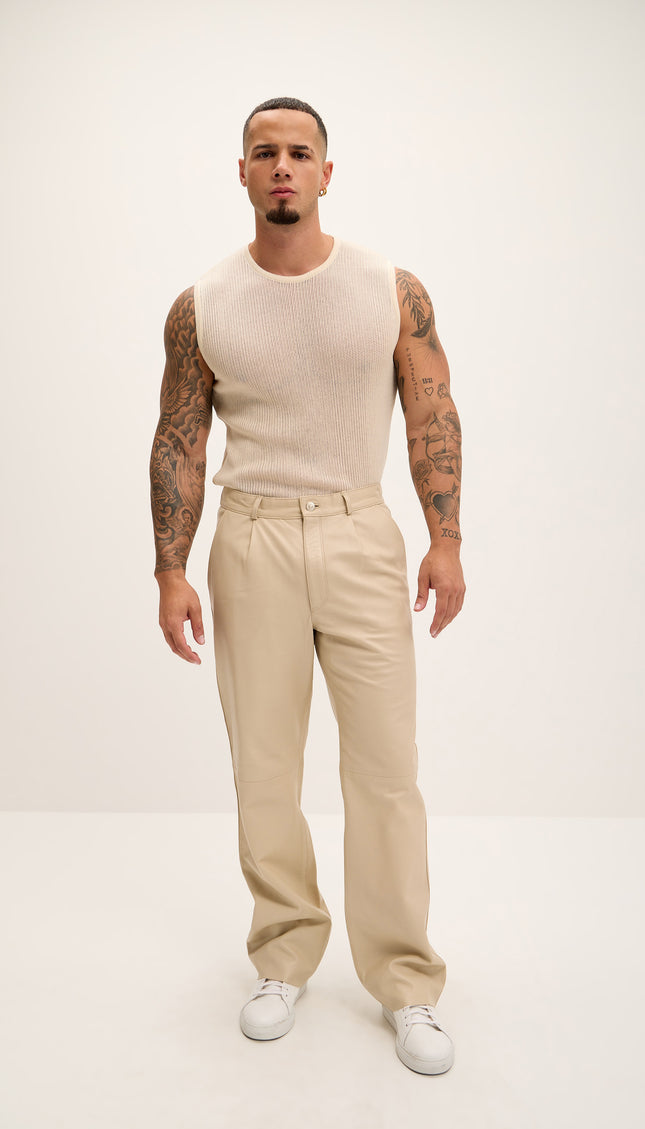 Genuine Lambskin Leather Trousers - Beige - Ron Tomson
