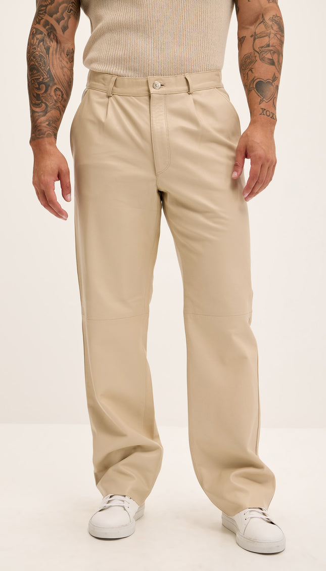 Genuine Lambskin Leather Trousers - Beige - Ron Tomson
