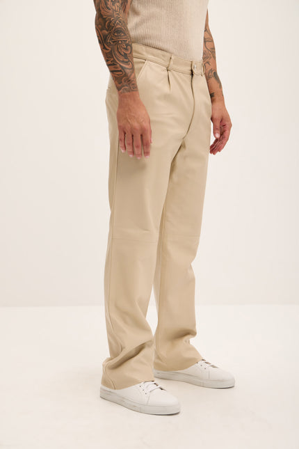 Men's Genuine Lambskin Leather Trousers - Beige - Ron Tomson Los Angeles