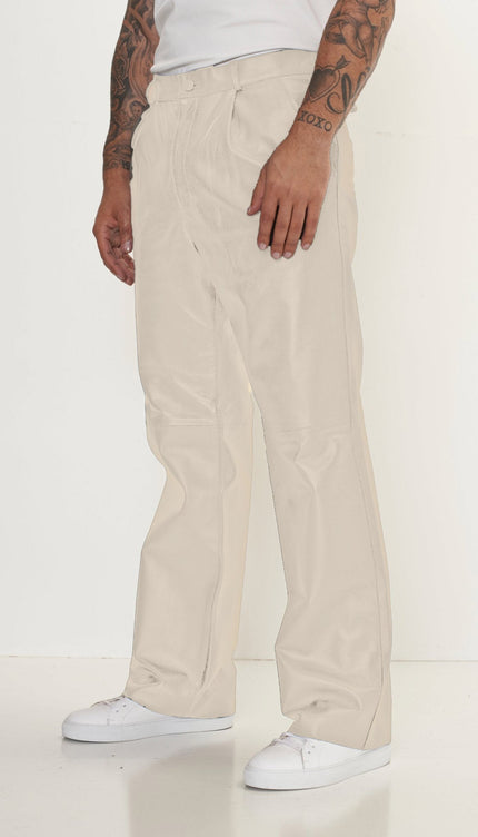 Genuine Lambskin Leather Trousers - Beige - Ron Tomson