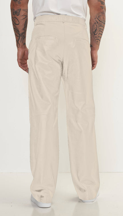 Genuine Lambskin Leather Trousers - Beige - Ron Tomson