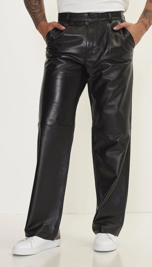 Genuine Lambskin Leather Trousers - Black - Ron Tomson