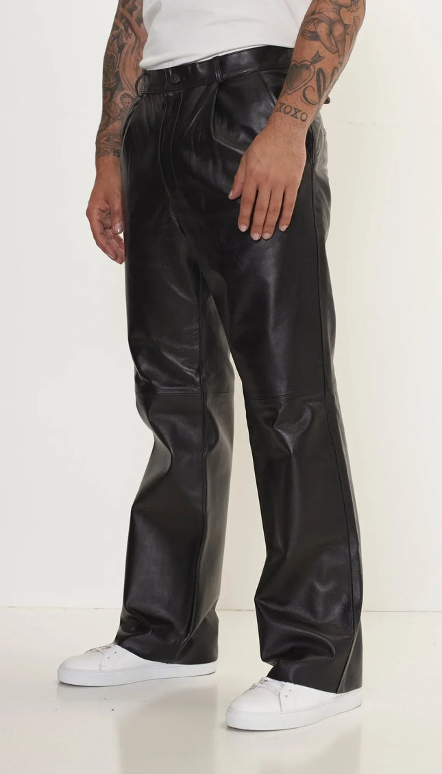 Genuine Lambskin Leather Trousers - Black - Ron Tomson