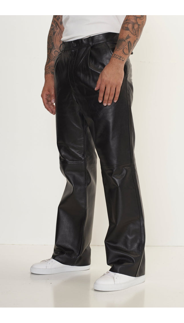 Genuine Lambskin Leather Trousers - Black - Ron Tomson