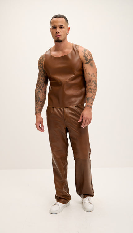 Genuine Lambskin Leather Trousers - Brown - Ron Tomson