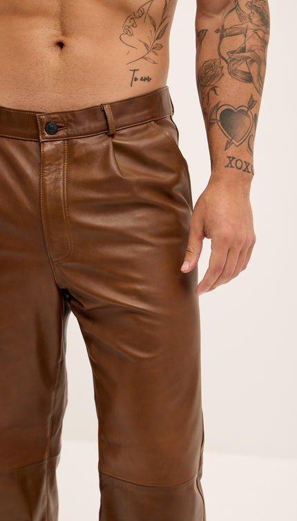 Genuine Lambskin Leather Trousers - Brown - Ron Tomson