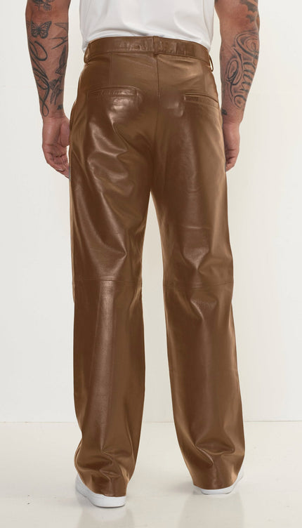 Genuine Lambskin Leather Trousers - Brown - Ron Tomson