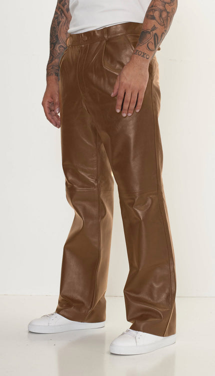 Genuine Lambskin Leather Trousers - Brown - Ron Tomson