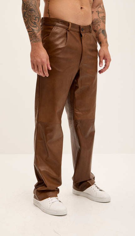 Genuine Lambskin Leather Trousers - Brown - Ron Tomson