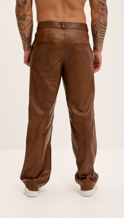 Genuine Lambskin Leather Trousers - Brown - Ron Tomson