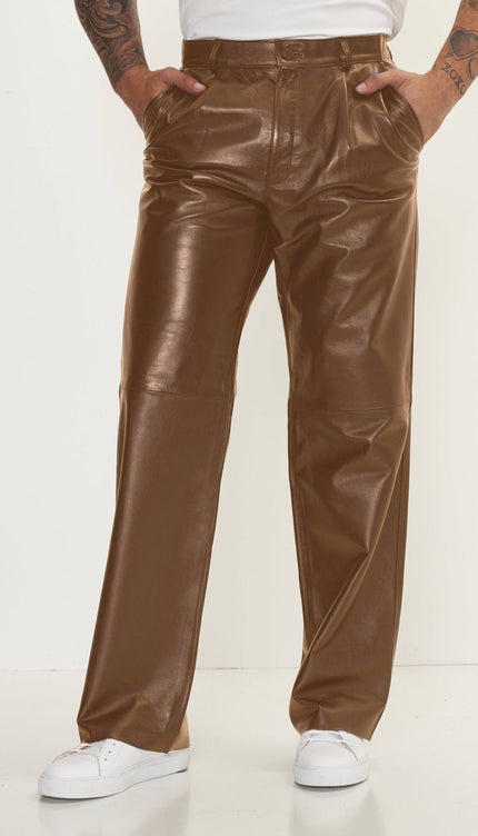 Genuine Lambskin Leather Trousers - Brown - Ron Tomson