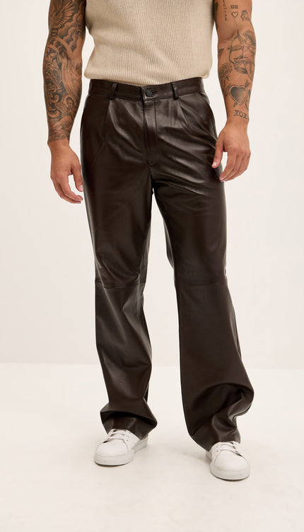 Genuine Lambskin Leather Trousers - Dark Brown - Ron Tomson
