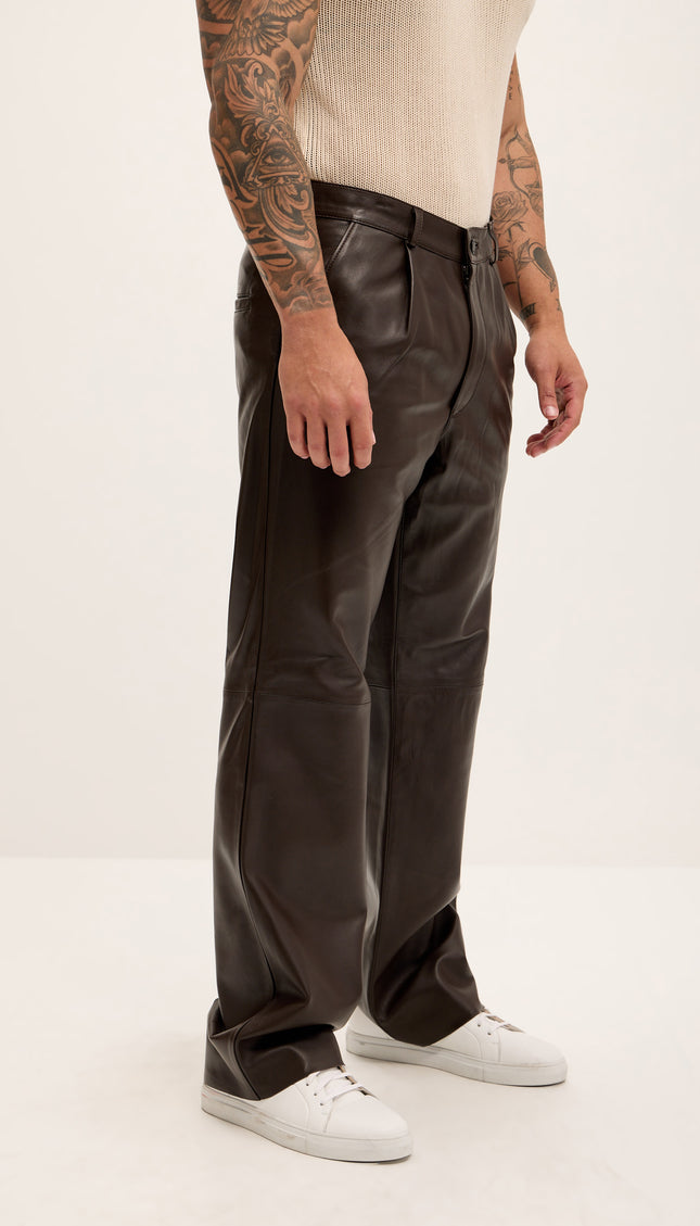 Genuine Lambskin Leather Trousers - Dark Brown - Ron Tomson