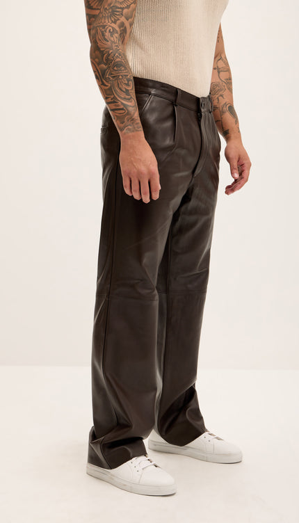 Genuine Lambskin Leather Trousers - Dark Brown - Ron Tomson