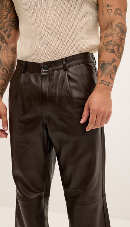 Genuine Lambskin Leather Trousers - Dark Brown - Ron Tomson