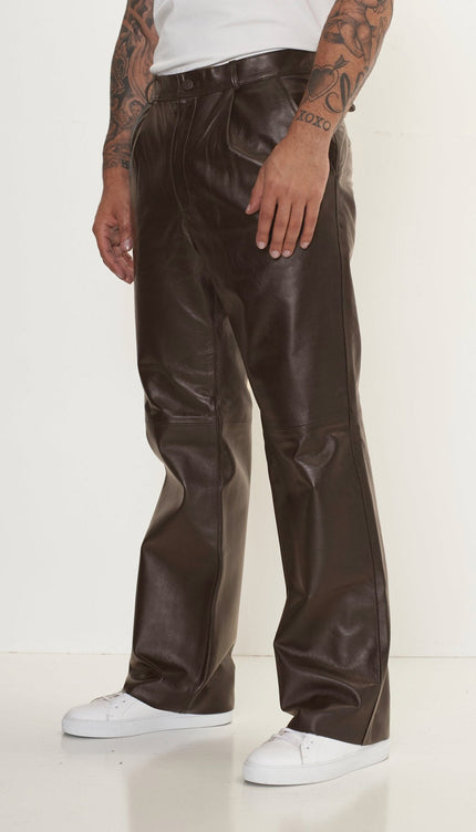 Genuine Lambskin Leather Trousers - Dark Brown - Ron Tomson