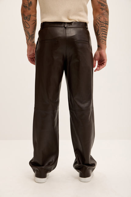 Men's Genuine Lambskin Leather Trousers - Dark Brown - Ron Tomson Los Angeles