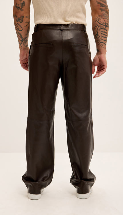 Genuine Lambskin Leather Trousers - Dark Brown - Ron Tomson